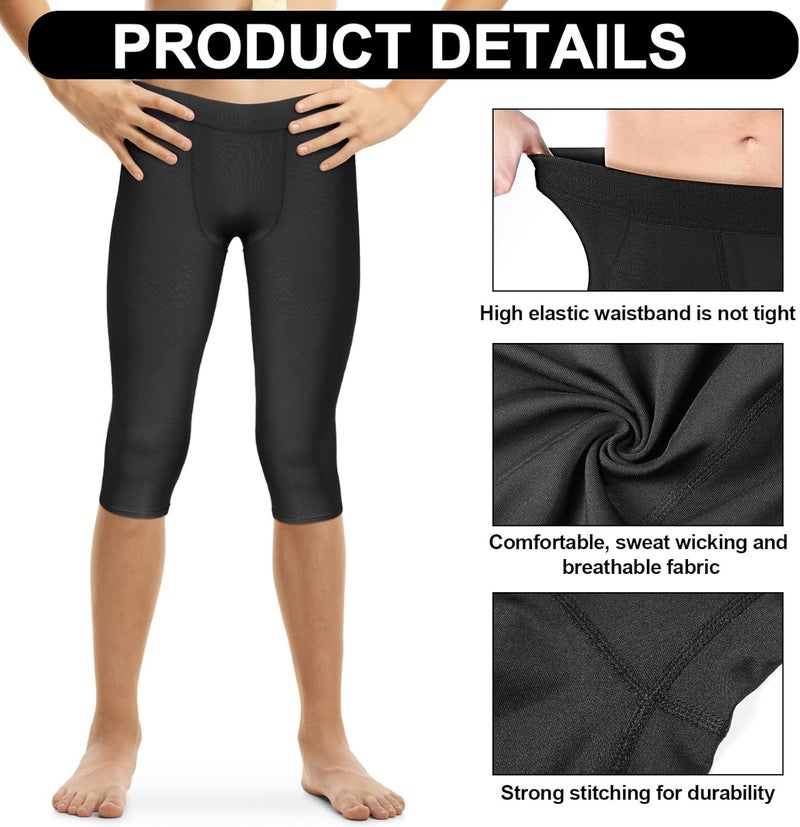 Tisancy 3 Pcs 3/4 Boys Compression Leggings Youth Basketball Quick Dry Base Layer Athletic Tights for Sports Workout Running - Image 2